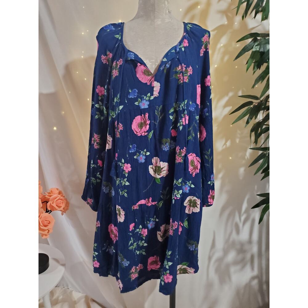 Old Navy Boho Floral Empire Waist Tiered Tassel Dress Size XL Tall Cottage Gauzy